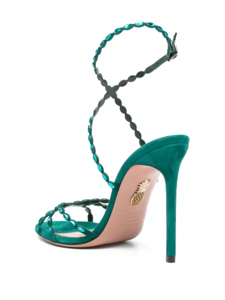 Сандали Aquazzura с отворена пета с кристали зелено