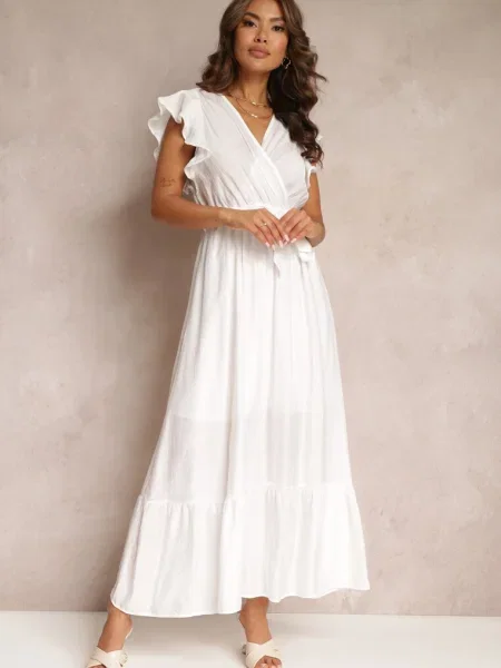 Rochie cloș maxi cu în talie Lavla albă