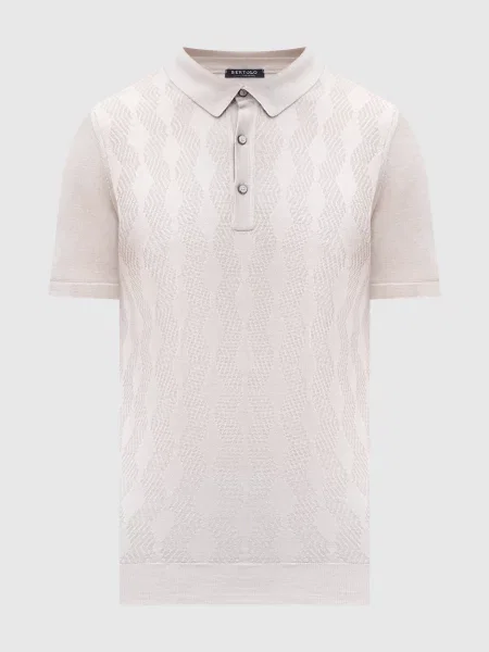 Поло із шовку в тканий візерунок Bertolo Cashmere бежеве
