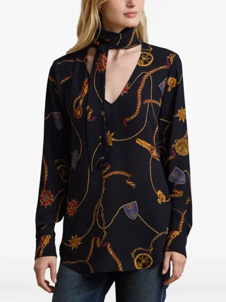 Блуза Lauren Ralph Lauren с принт връзки синьо