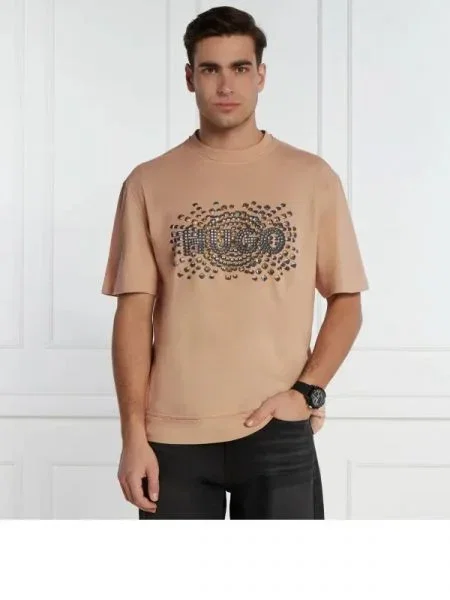 HUGO Tricou Dunic | Relaxed fit maro