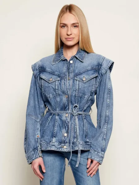BOSS Orange geacă jeans C CHINCHED JACKET albastru