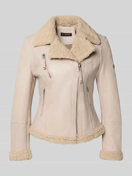 Kurtka w stylu Biker ze skóry jagnięcej z na błyskawiczny Cabrini biała