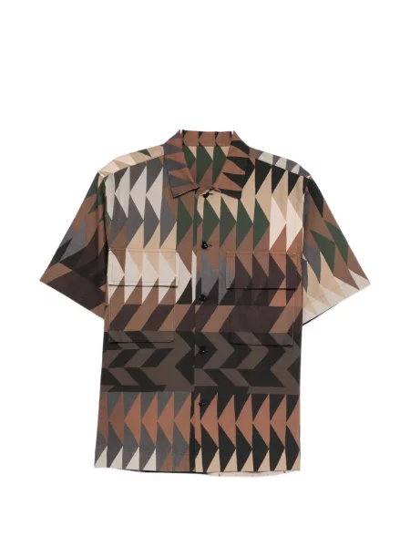 Scurt cămașă Sacai cu imagine cu imprimeu geometric maro