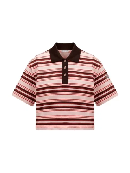 Koszula Moncler w paski z paskiem różowa