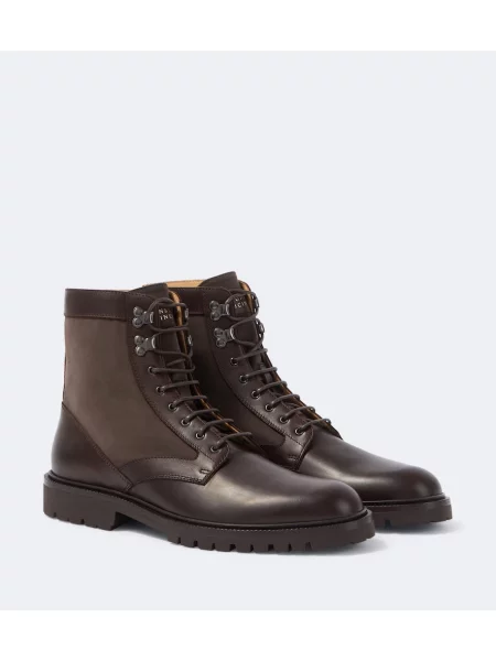 Botine Brunello Cucinelli cu șireturi din piele maro