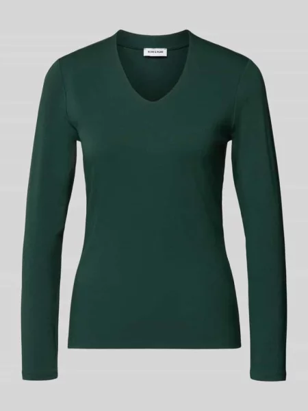 Longsleeve z dekoltem w serek More & More zielona