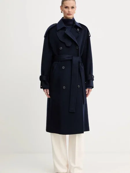 Шерстяное пальто Max&co синее