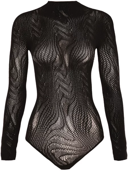 Body Wolford din dantelă cu model piele de șarpe negru