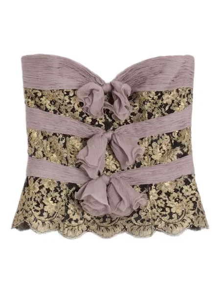 Bluzka Valentino Garavani w kwiatki koronkowa bez ramiączek szara