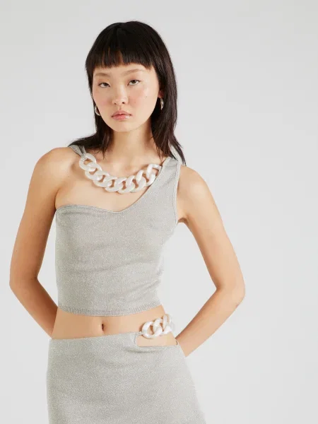 Monki Top gri argintiu / perlat alb