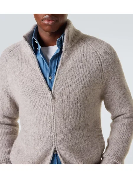 Cardigan Brunello Cucinelli de mătase gri
