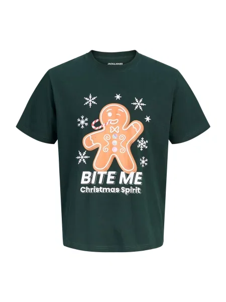 Jack & Jones Junior Tričko JJXMAS FUN piesková / tmavozelená / červená biela