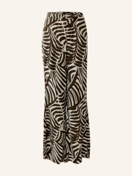 Oui Kalhoty S Volánky tmavě hnědá béžová