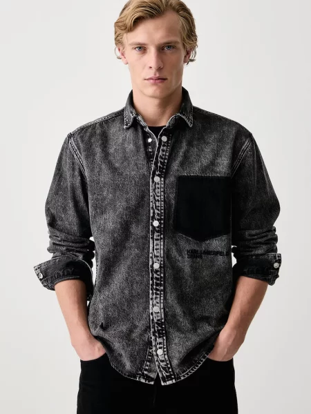 Karl Lagerfeld Jeans cămașă pentru bărbați din denim negru