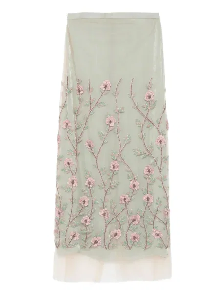 Fustă midi Costarellos cu model floral din tul până la genunchi
