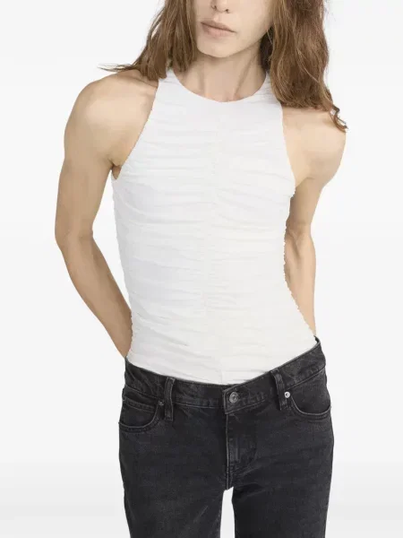 Top Frame cu volane alb