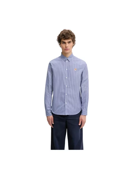 Maison Kitsuné koszula Fox Head Classic Striped granatowy regular z kołnierzykiem klasycznym niebieska