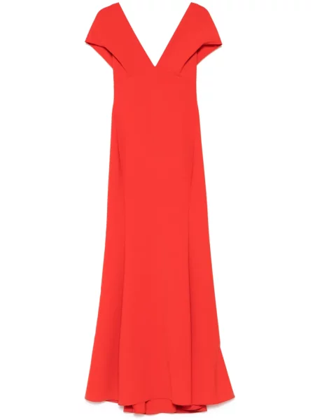 Sukienka Amsale z dekoltem w serek z krepy garniturowa pomarańczowa