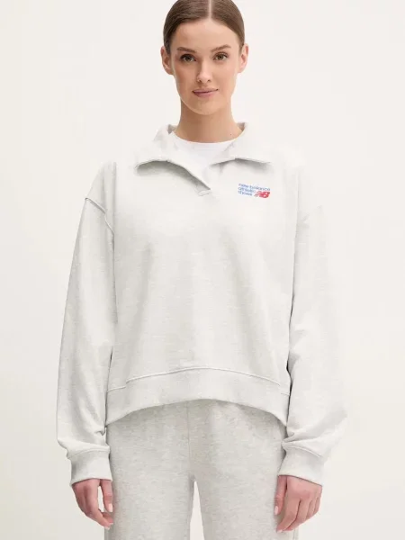 Меланжов суитчър New Balance с принт сиво