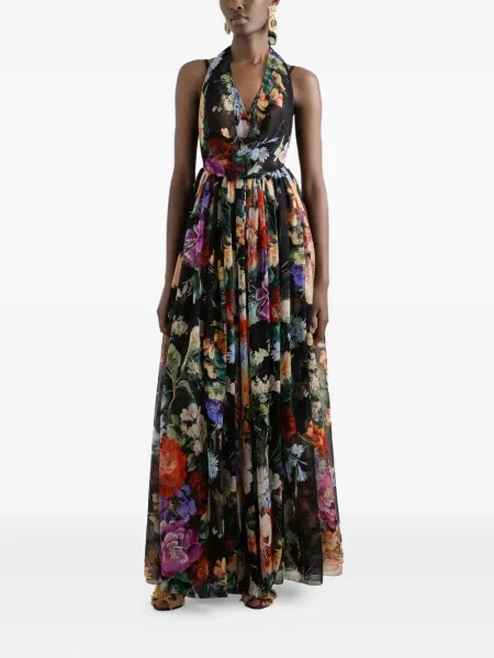 Gėlėtas raštuotas kostiumas maxi suknele Dolce & Gabbana juoda