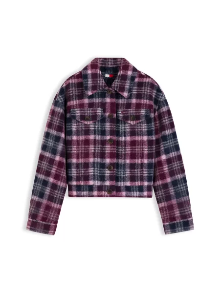 Tommy Jeans Geacă de primăvară-toamnă mov zmeură / negru alb