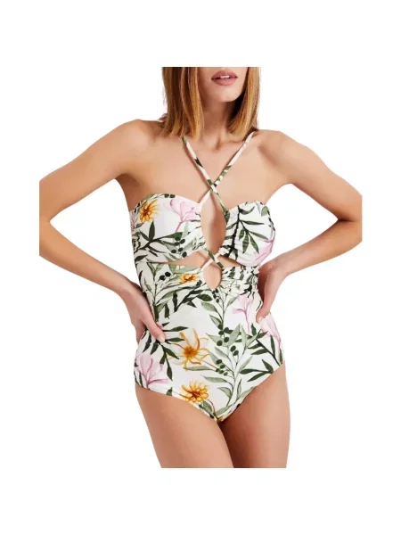 Stroj jednoczęściowy Patbo z dekoltem w serek biały