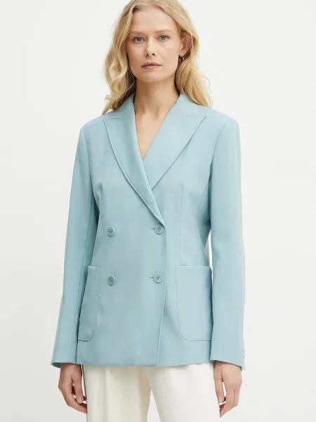 Сако Weekend Max Mara тюркоазено с двуредно закопчаване с изчистен дизайн