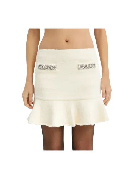 Dzianinowa mała mały spódnica mini Self-portrait beżowa