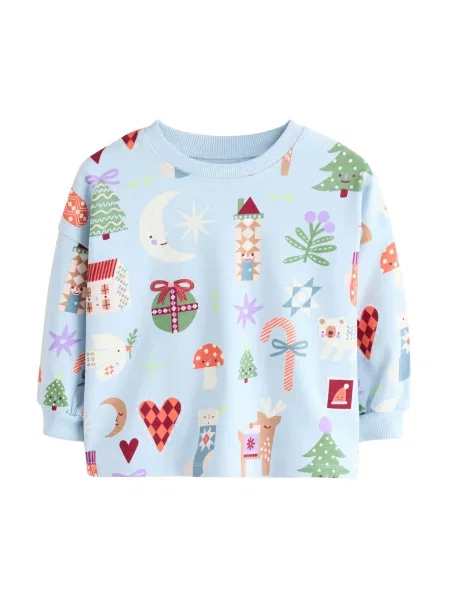 Next Tricou Christmas albastru pastel / verde / roșu alb