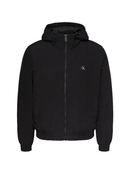 Geacă de blugi Calvin Klein Jeans cu broderie cu glugă negru