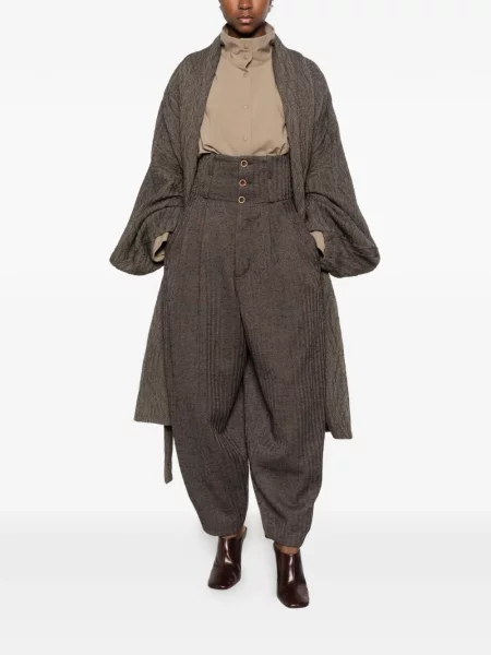 Cu centură palton Uma Wang cu model herringbone gri