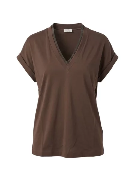 Tricou Brunello Cucinelli cu decolteu în V maro