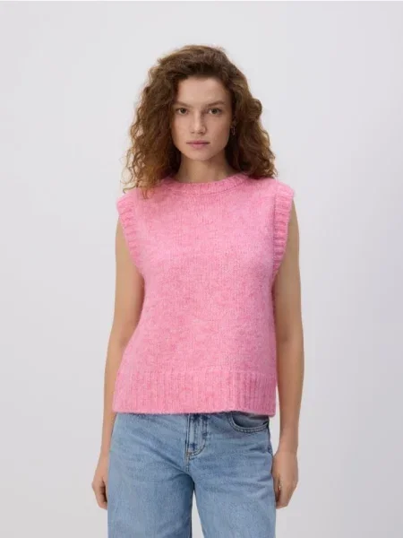 Reserved Vestă cu amestec de lână roz