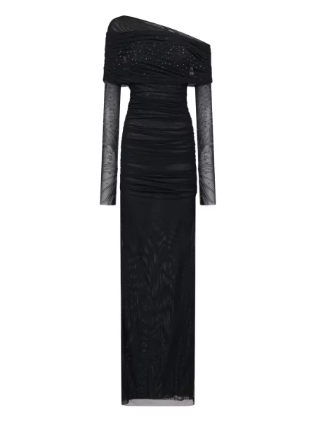 Rochie maxi Amen cu un umăr gol lungă de costum negru