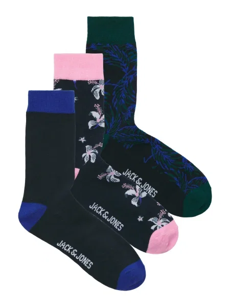 JACK & JONES Nogavice JACTODD FLOWER / nočno / jelka / roza modra