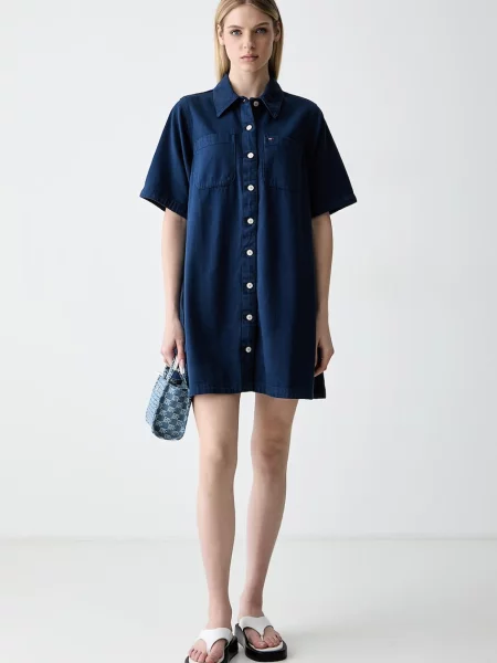 Tommy Jeans rochie tip cămașă din albastru
