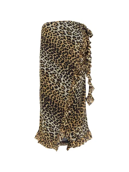 Fustă midi Ganni cu imagine cu model leopard până la genunchi maro