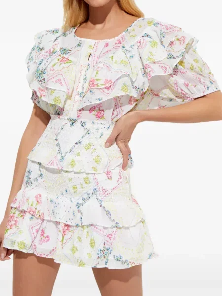 Fusta mini Loveshackfancy cu model floral alb