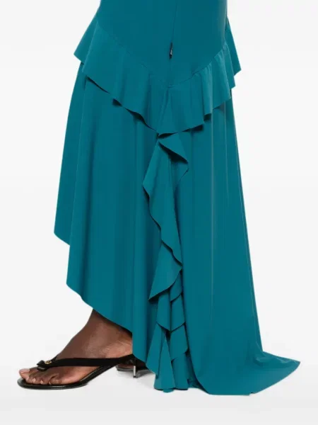 Lung rochie Love Moschino cu volane asimetrică albastru