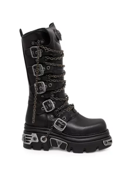 Botine New Rock cu cataramă negru