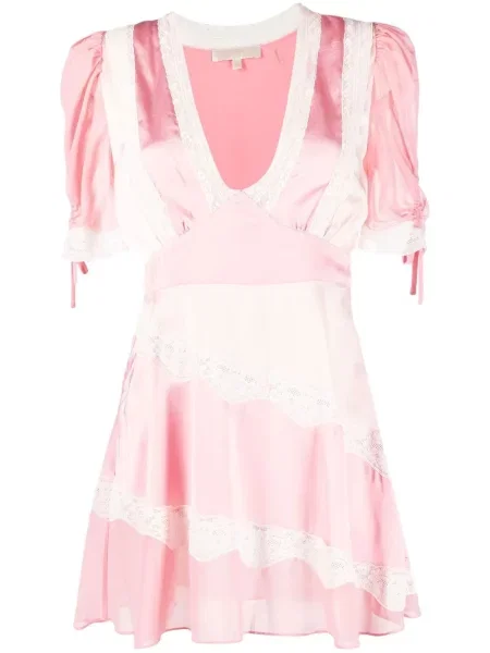 Rochie mini Loveshackfancy cu model floral din dantelă roz