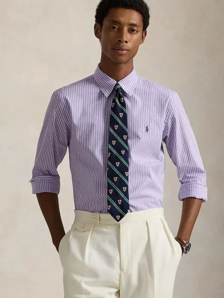 Риза Polo Ralph Lauren лилаво със стандартна кройка с яка с копче виолетово