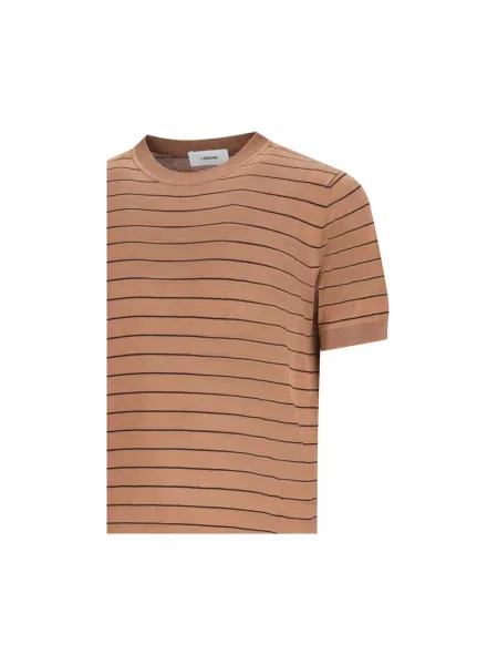 Sweter Lardini w paski z paskiem brązowy
