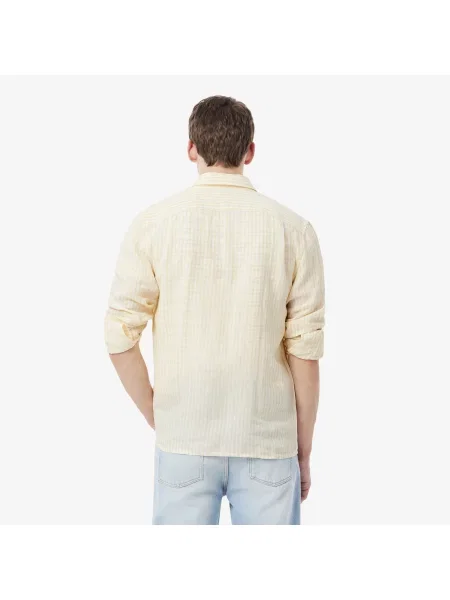 Lacoste Lniana Koszula Button-Down W Paski Regular Fit żółta
