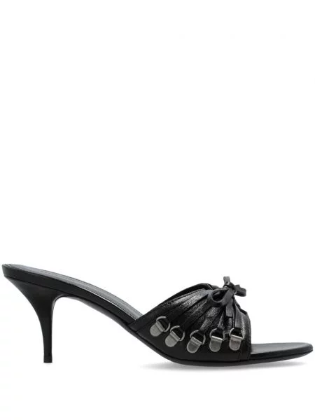 Kožené mules Balenciaga s mašlí černé