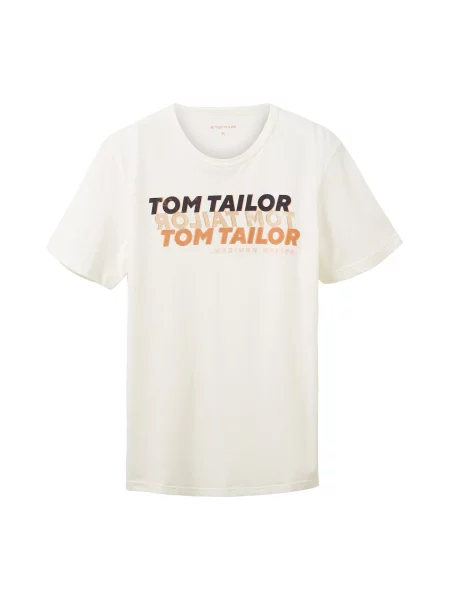 TOM TAILOR Tricou portocaliu / negru / alb murdar