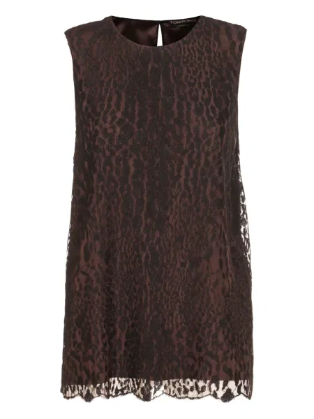 Top Tom Ford cu model leopard din dantelă maro