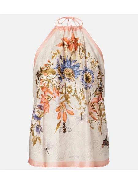 Top Etro de mătase cu model floral cu gât halter