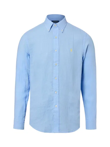 Lniana koszula z lnu Polo Ralph Lauren z długim rękawem niebieska